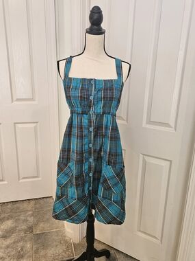 Roxy Blue Plaid Button-Front Sundress